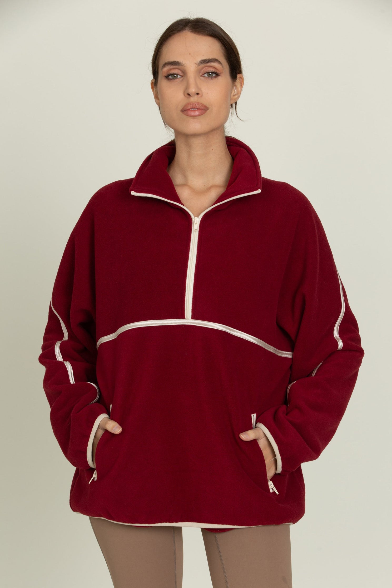 Maroon Minimalistic Half-Zip Pullover