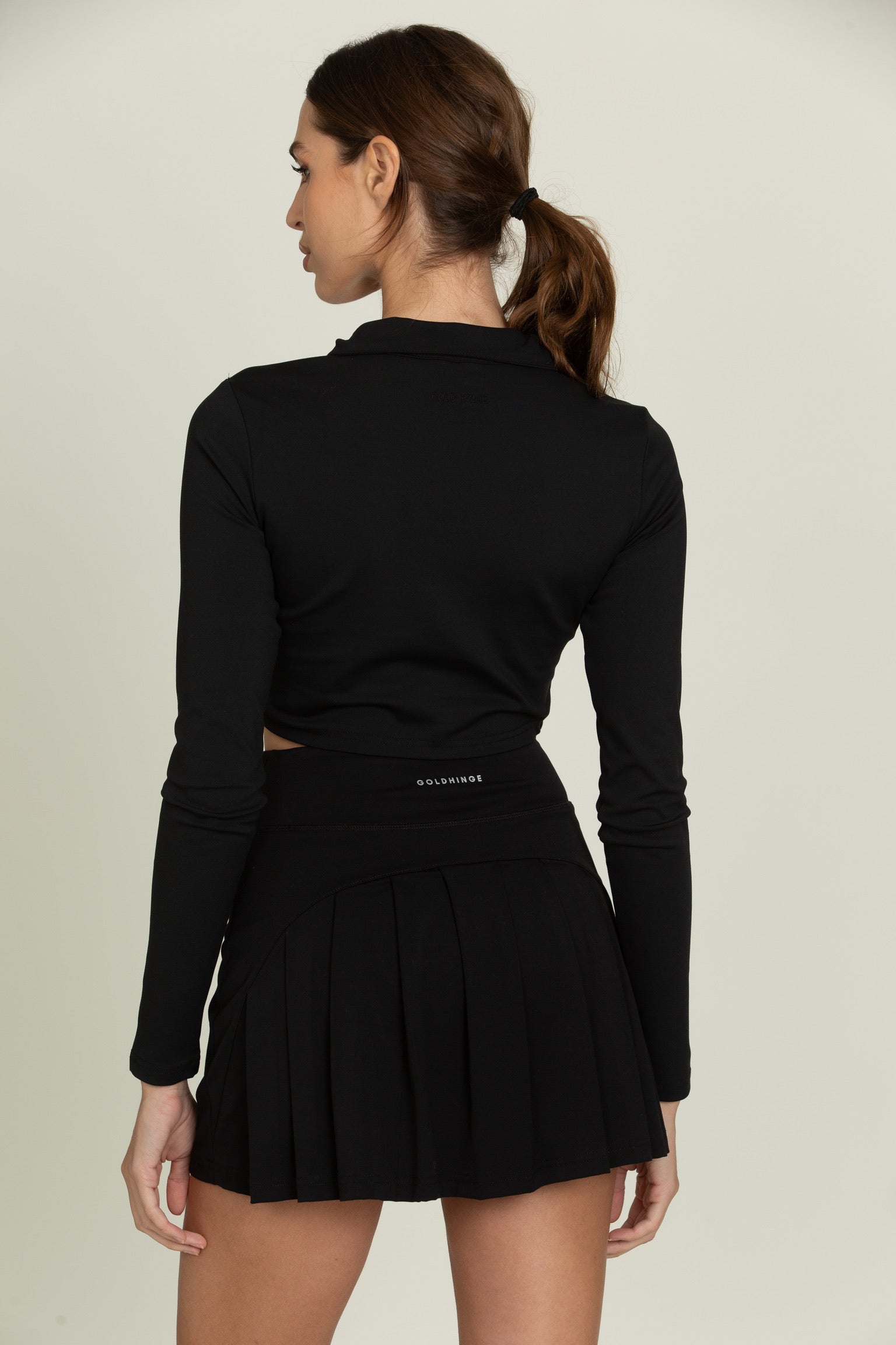 Black Athletic Half-Zip Crop Top