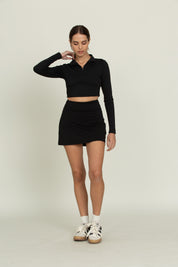Black Athletic Half-Zip Crop Top
