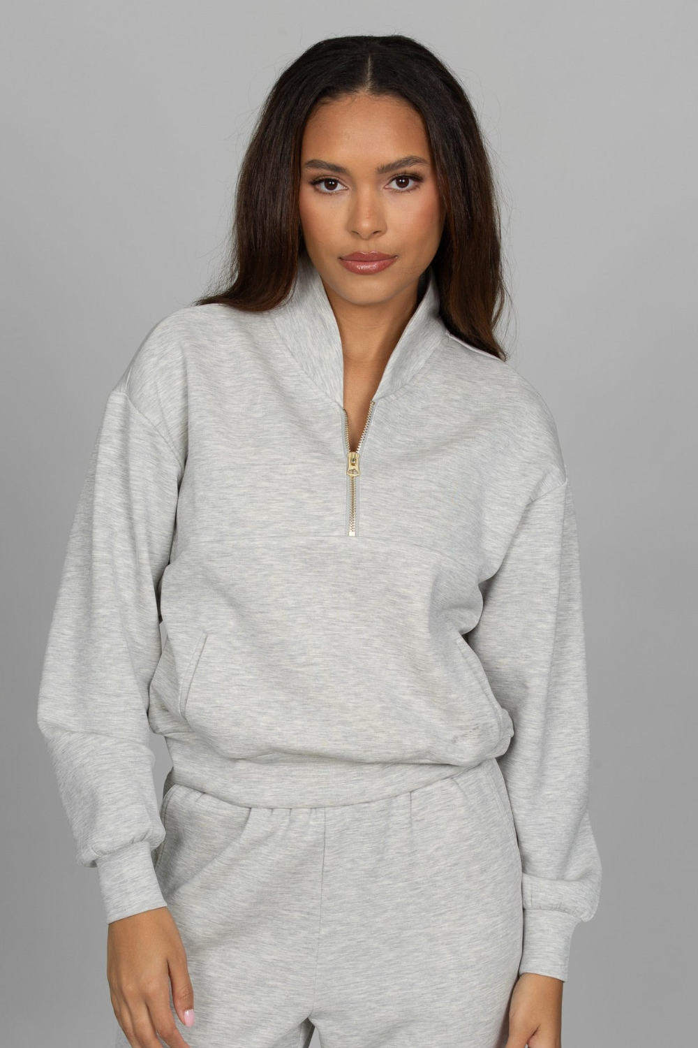 Heather Grey LuxeSoft Lounge Quarter Zip – Gold Hinge