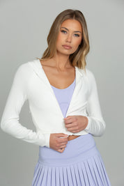 Ivory Ribbed Hoodie Jacket