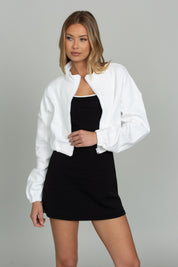 White Cinched Zip-Up Jacket