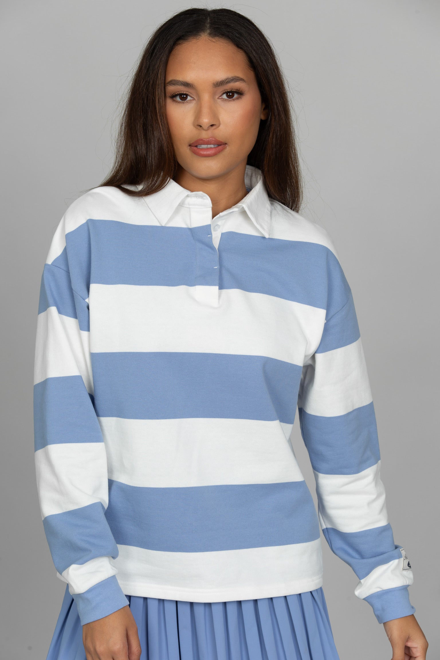 トップス BELVET Striped Rugby Shirt Periwinkle Striped Rugby Top – Gold Hinge