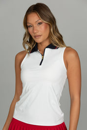 White Zipper Polo Tank