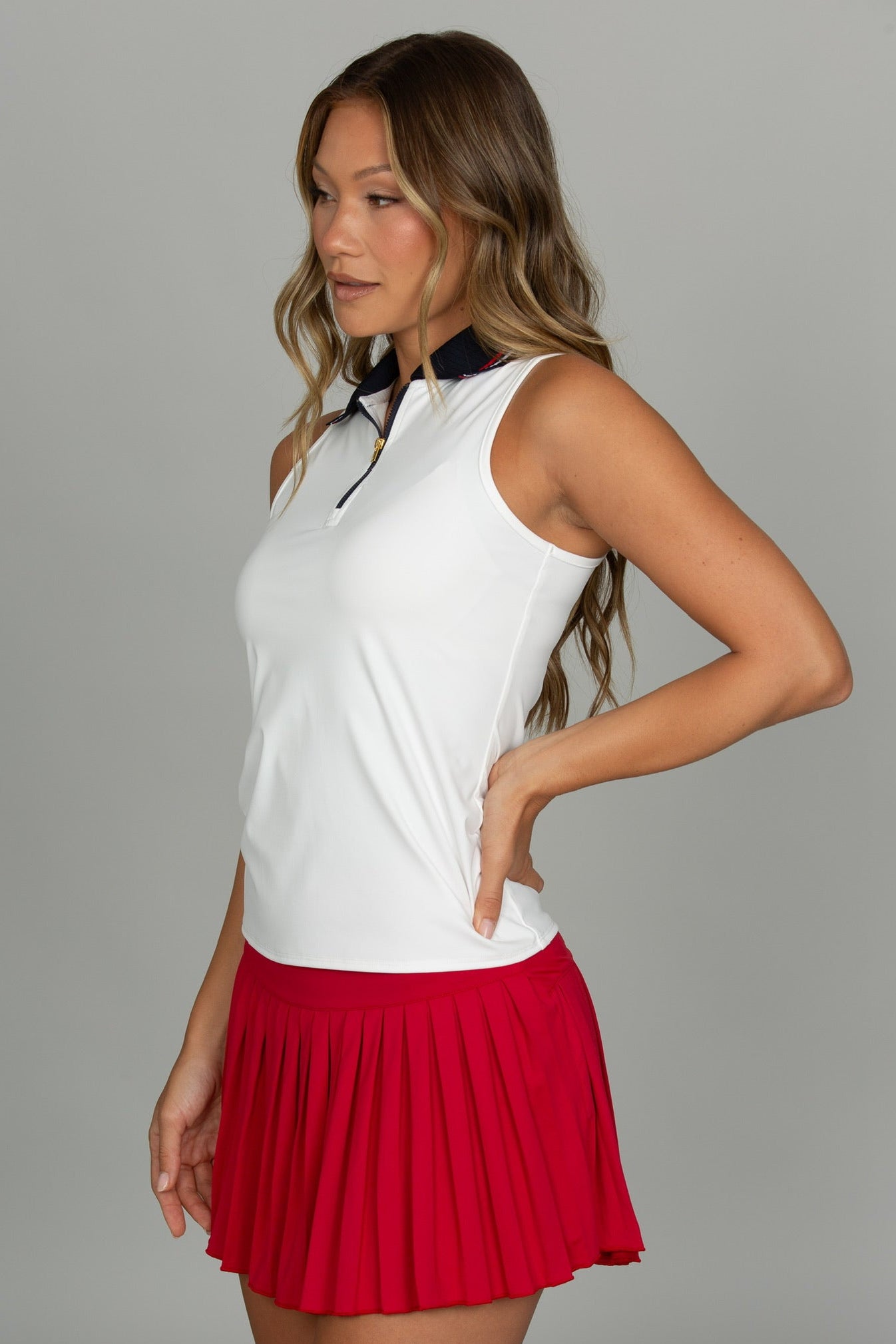 White Zipper Polo Tank