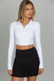White Athletic Half-Zip Crop Top