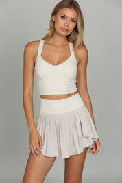Bone 2-Toned Tiered Pleated Tennis Skirt