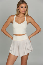 Bone 2-Toned Tiered Pleated Tennis Skirt