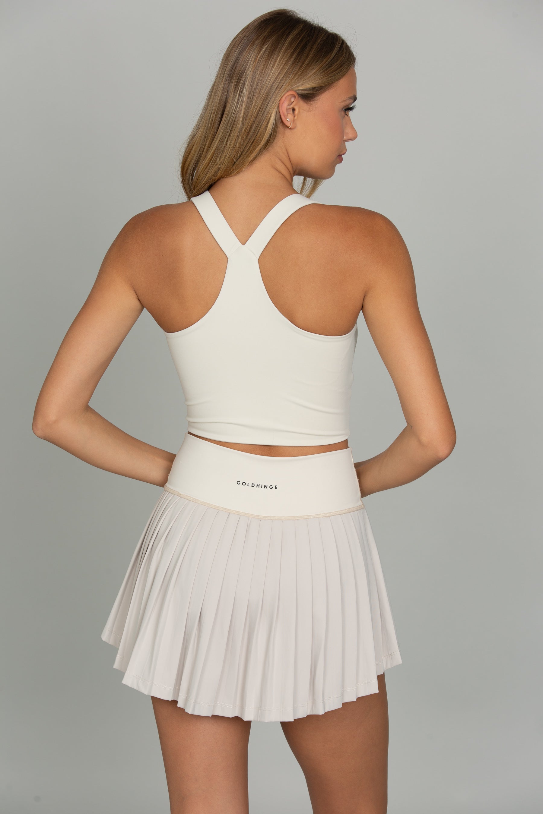 Bone 2-Toned Tiered Pleated Tennis Skirt