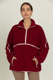 Maroon Minimalistic Half-Zip Pullover