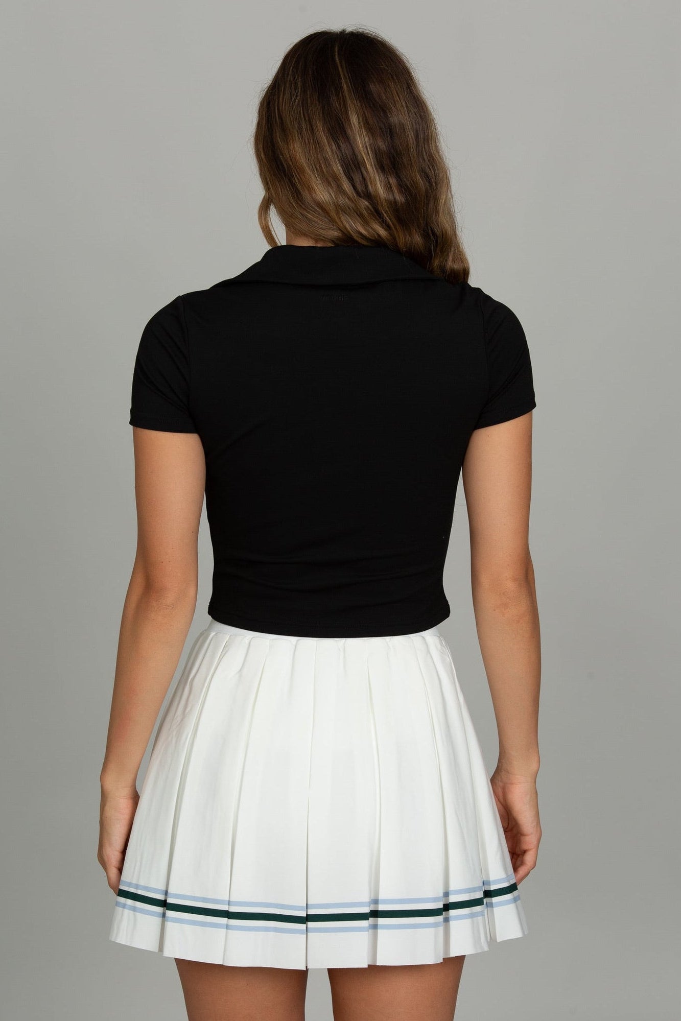 16" White Striped Pleated Skirt