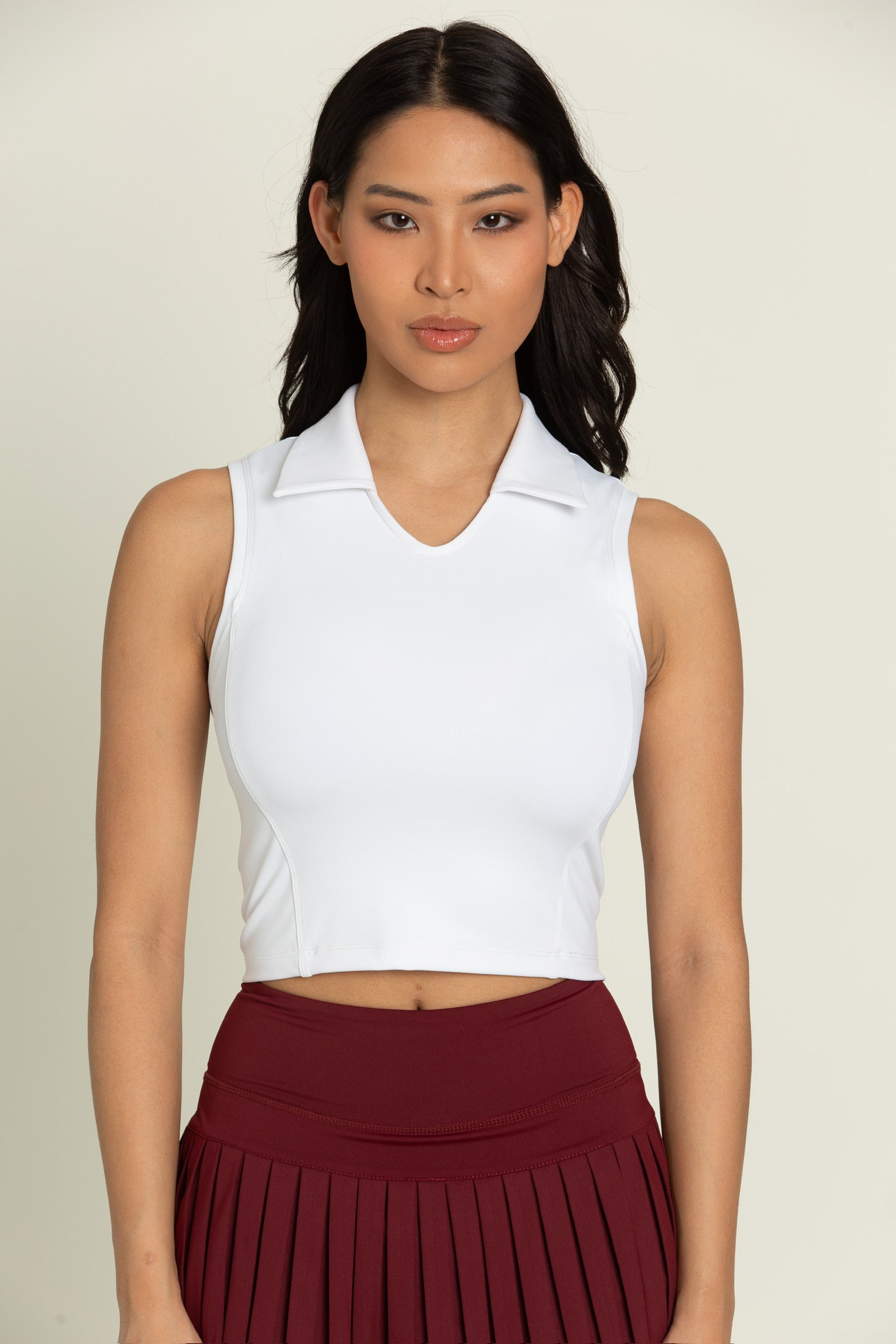 Ivory V-Neck Athletic Polo Top