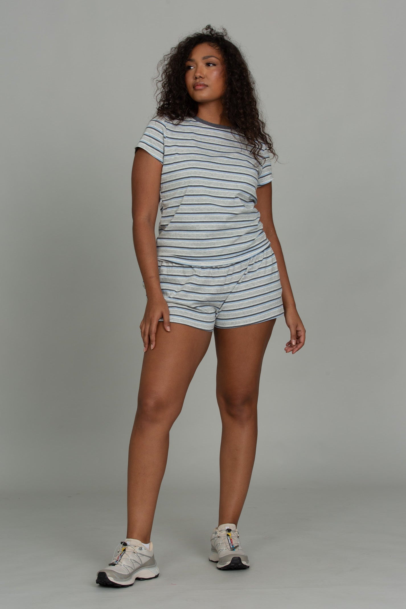 Medium Heather Grey Cotton Striped Tee