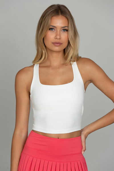 Whiteout Criss Cross Back Yoga Tank – Gold Hinge Whiteout Criss Cross Back Yoga Tank – Gold Hinge
