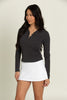 Off-Black Long Sleeve Button Top