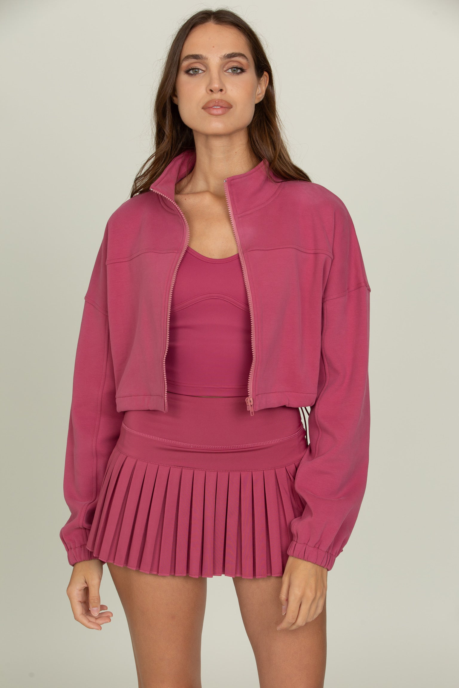 Raspberry Cinched Zip-Up Jacket – Gold Hinge