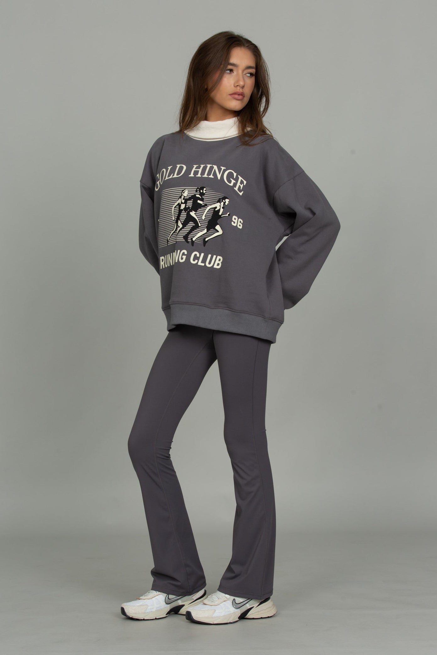 Steel Grey Ribbed Rollover Funnel Neck Sweatshirt [Pre-Order]