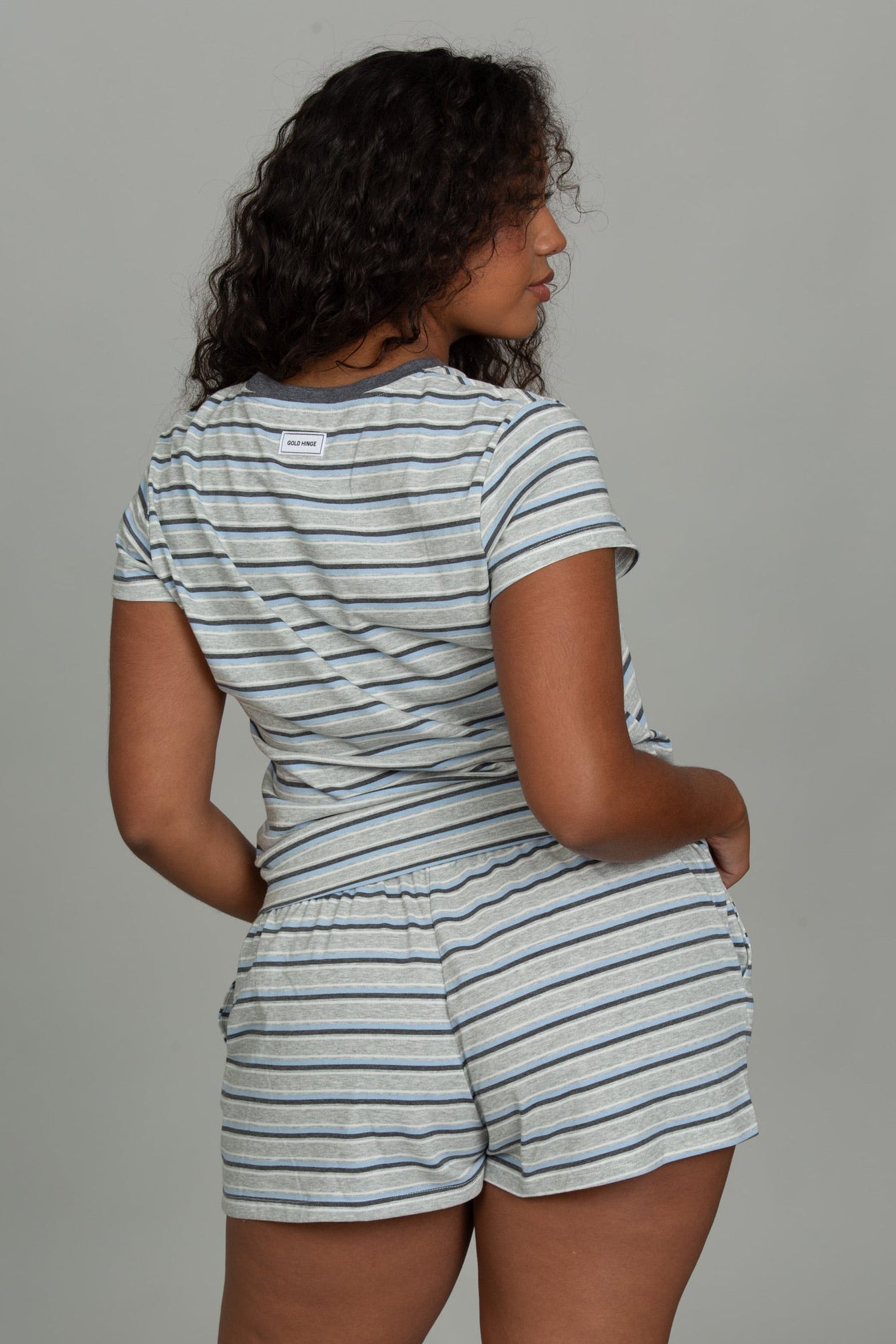 Medium Heather Grey Cotton Striped Short