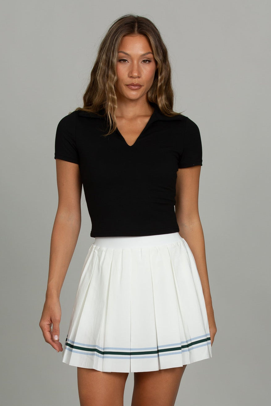 16" White Striped Pleated Skirt