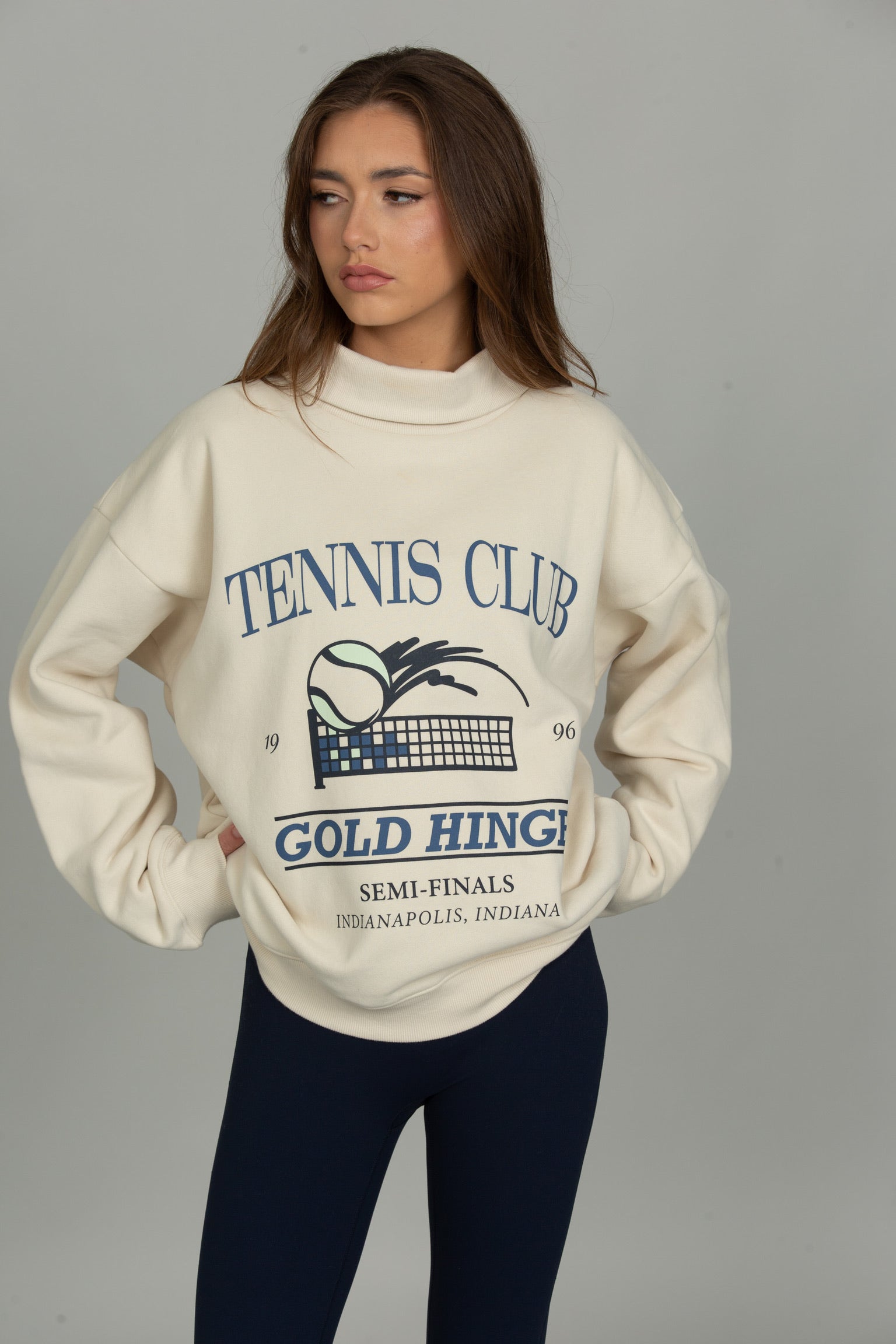 Bone Ribbed Rollover Funnel Neck Sweatshirt