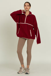 Maroon Minimalistic Half-Zip Pullover
