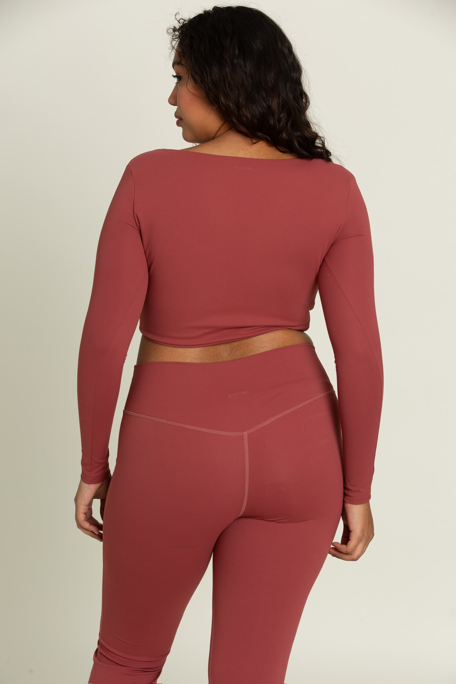 Pale Red Square Neck Long Sleeve Top