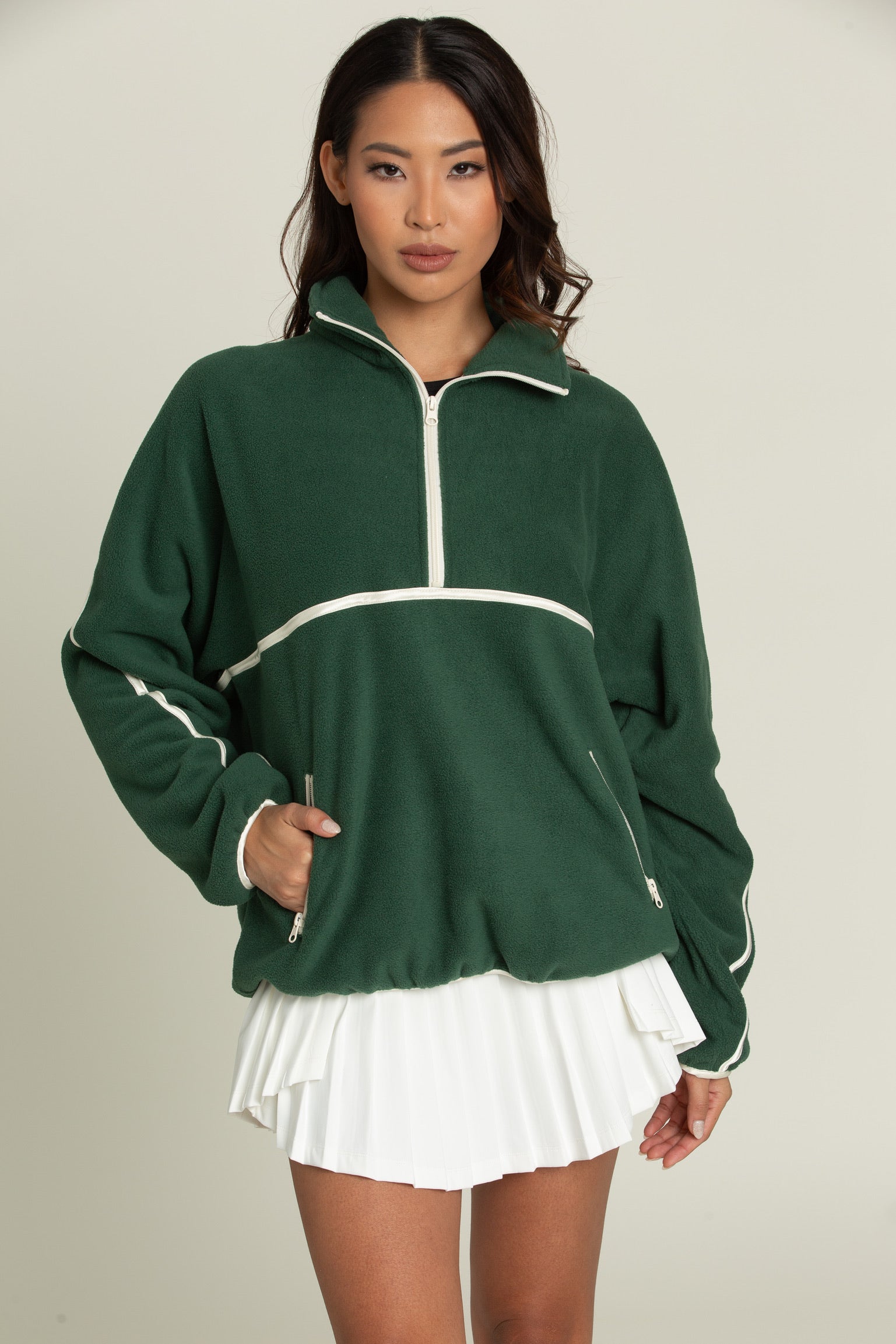 Forest Green Minimalistic Half-Zip Pullover