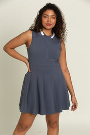 Navy Pleated Lined Collar Tennis Dress