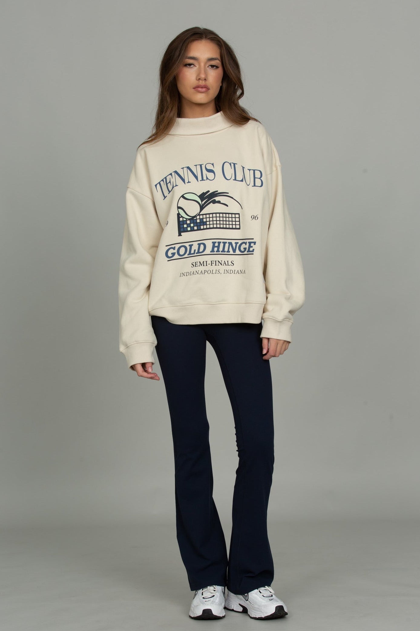 Bone Ribbed Rollover Funnel Neck Sweatshirt