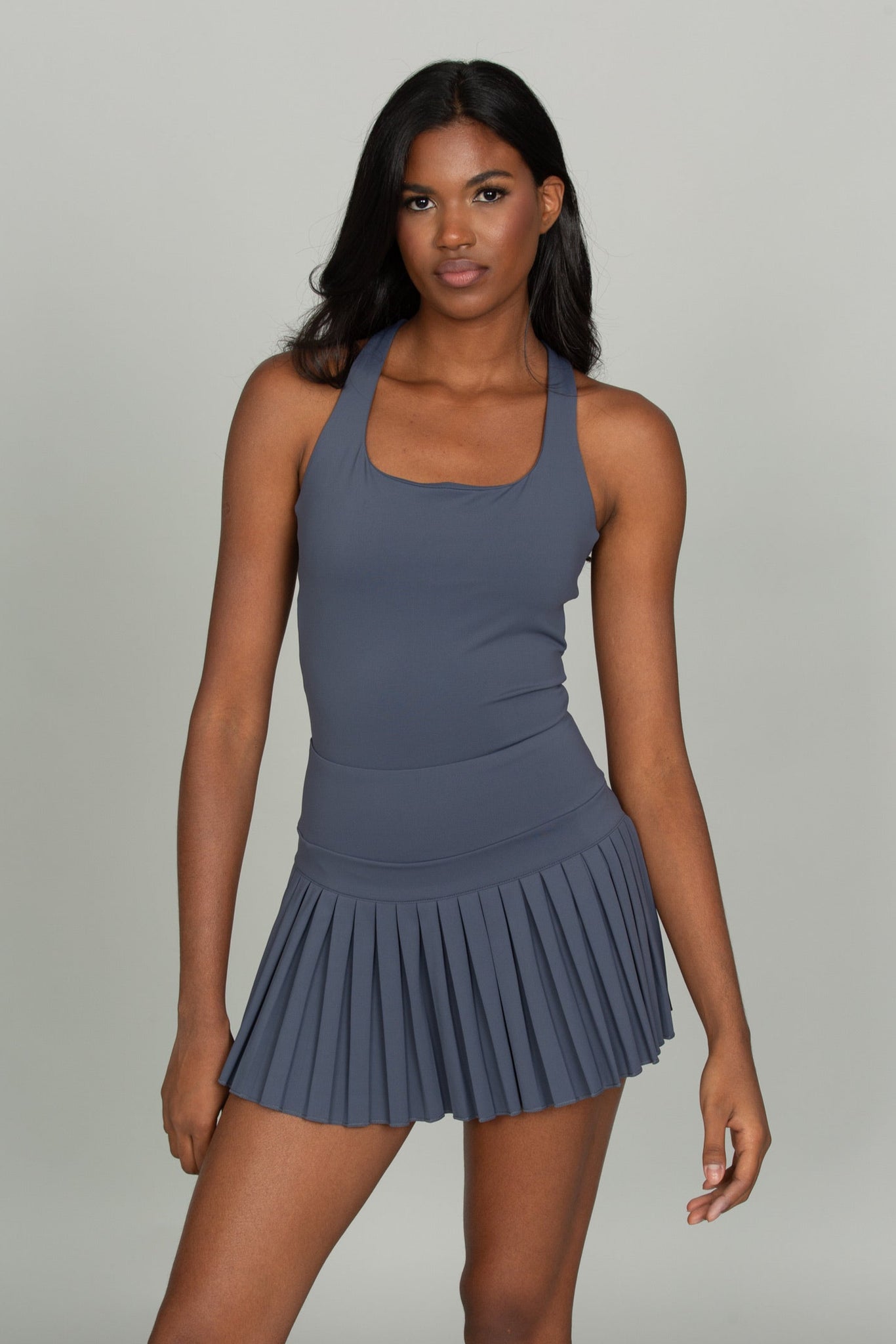 Navy Criss Cross Back Pleated Tennis Dress – Gold Hinge