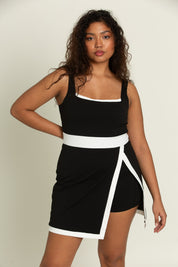 Black White Lined Active Dress