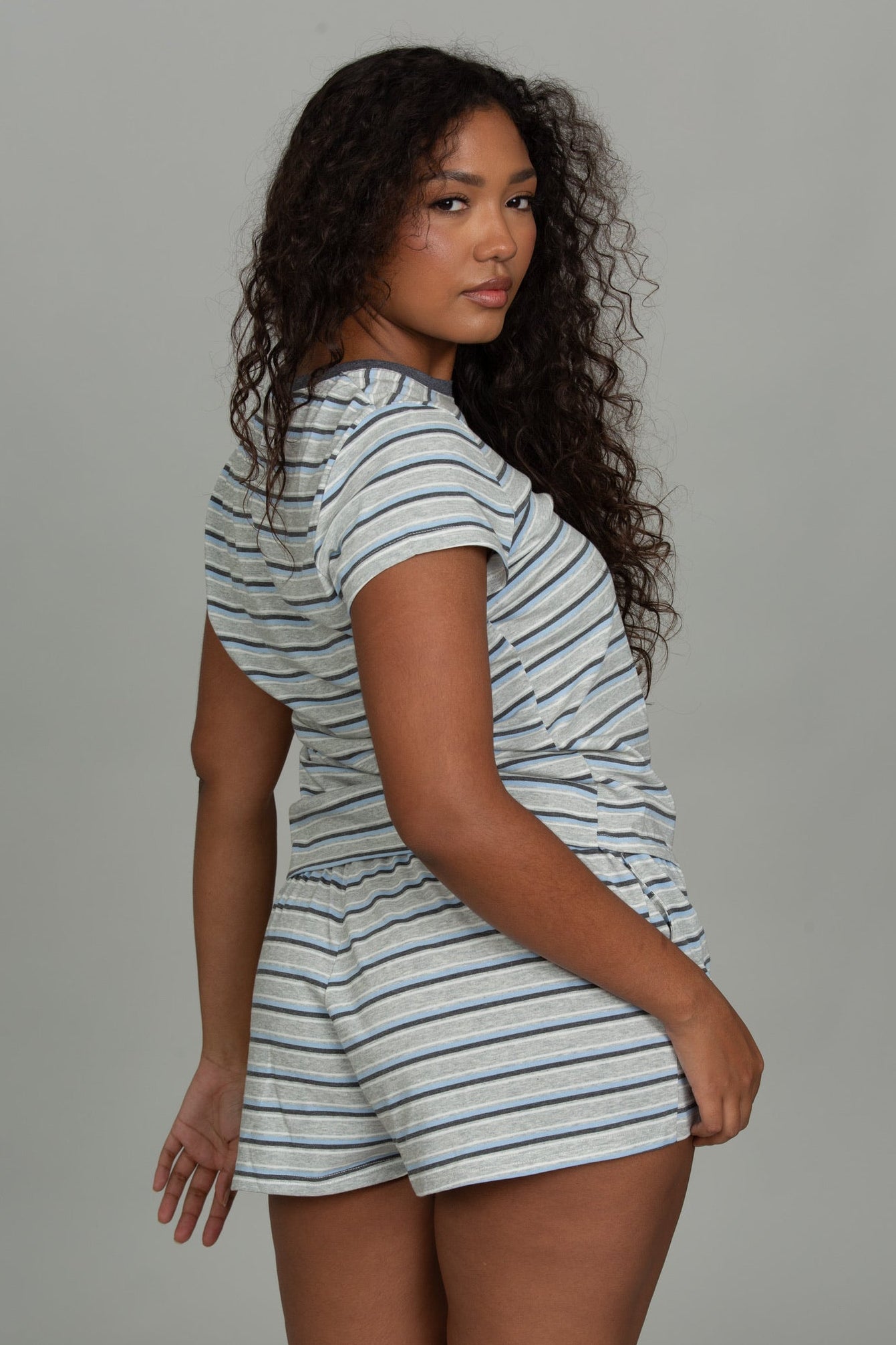Medium Heather Grey Cotton Striped Tee