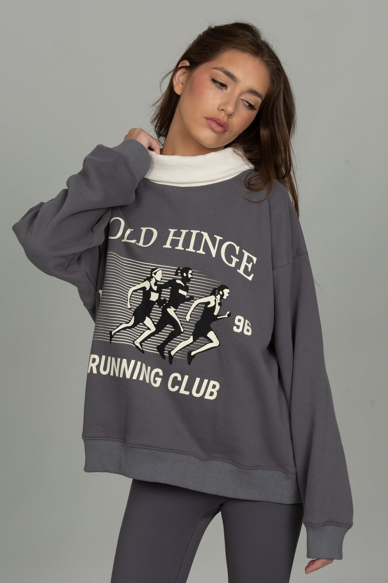 Steel Grey Ribbed Rollover Funnel Neck Sweatshirt [Pre-Order]