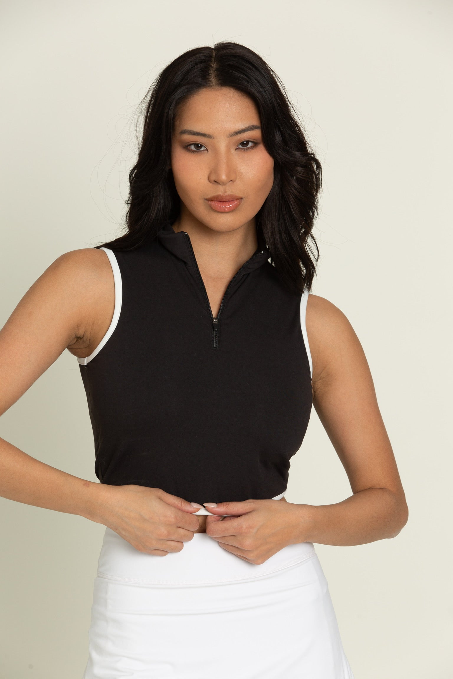 Black White Lined Half-Zip Crop Top – Gold Hinge