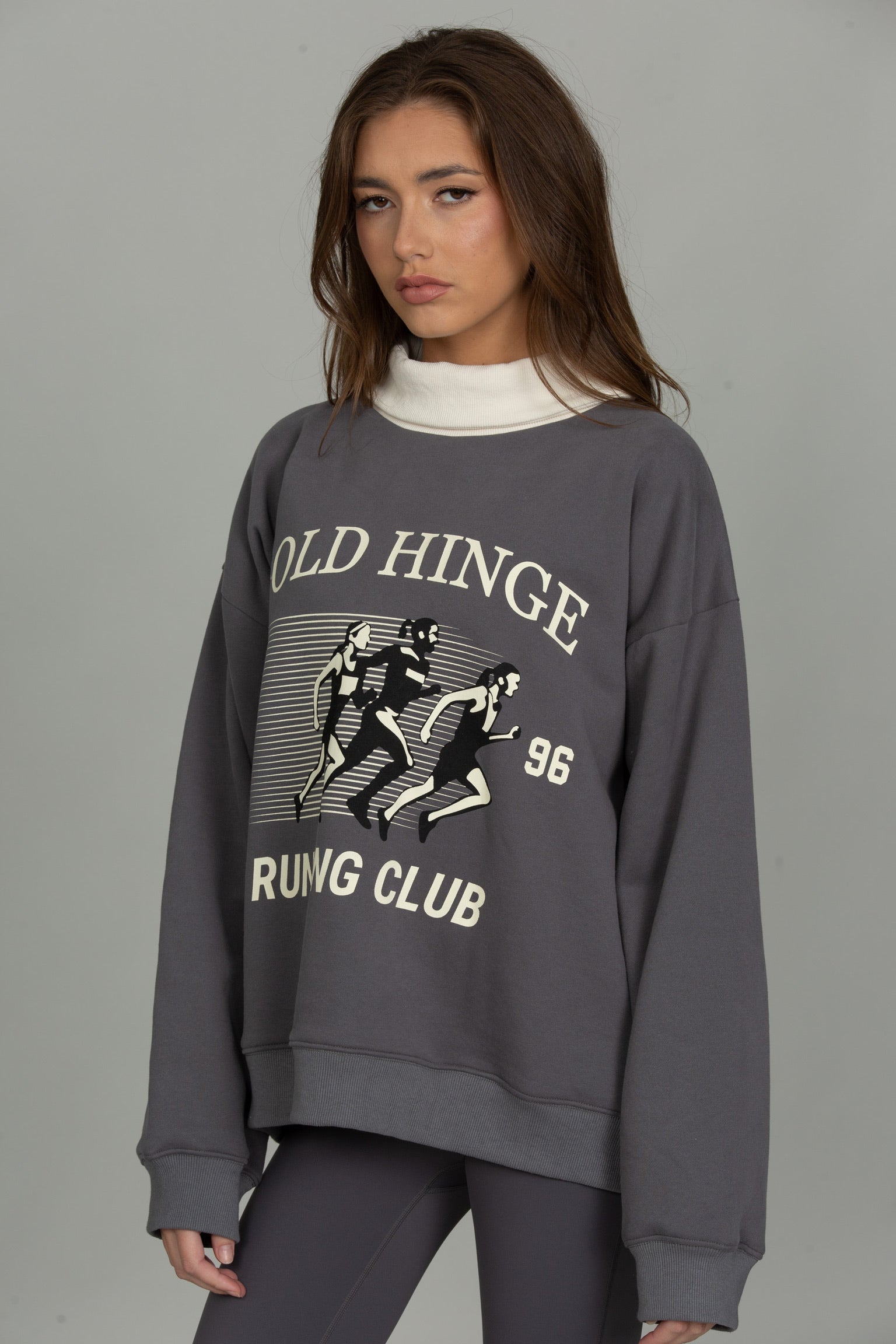 Steel Grey Ribbed Rollover Funnel Neck Sweatshirt [Pre-Order]