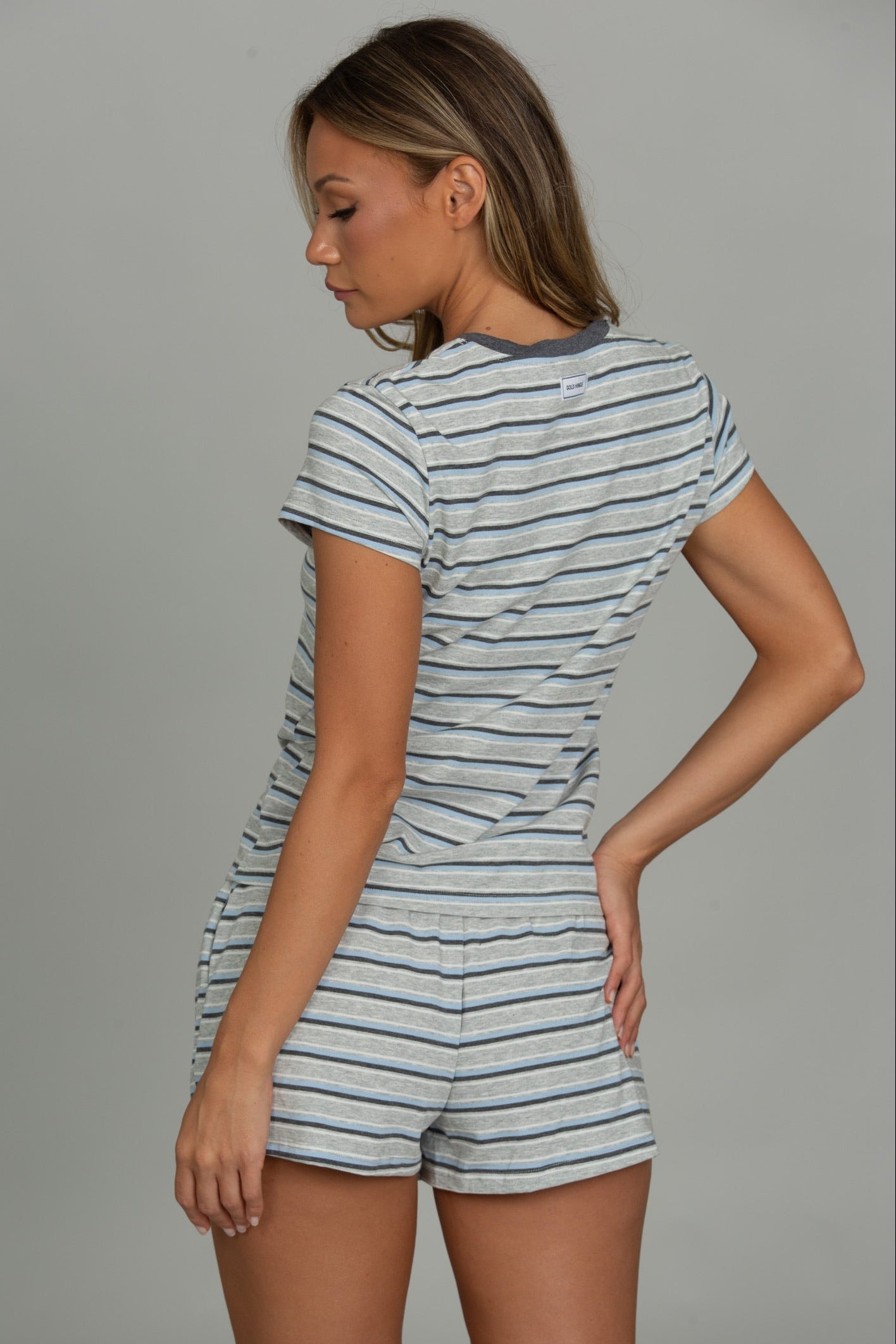 Medium Heather Grey Cotton Striped Short