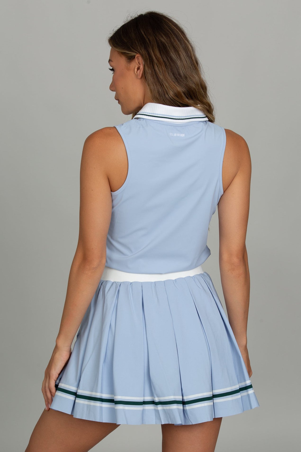 16" Powder Blue Striped Pleated Skirt