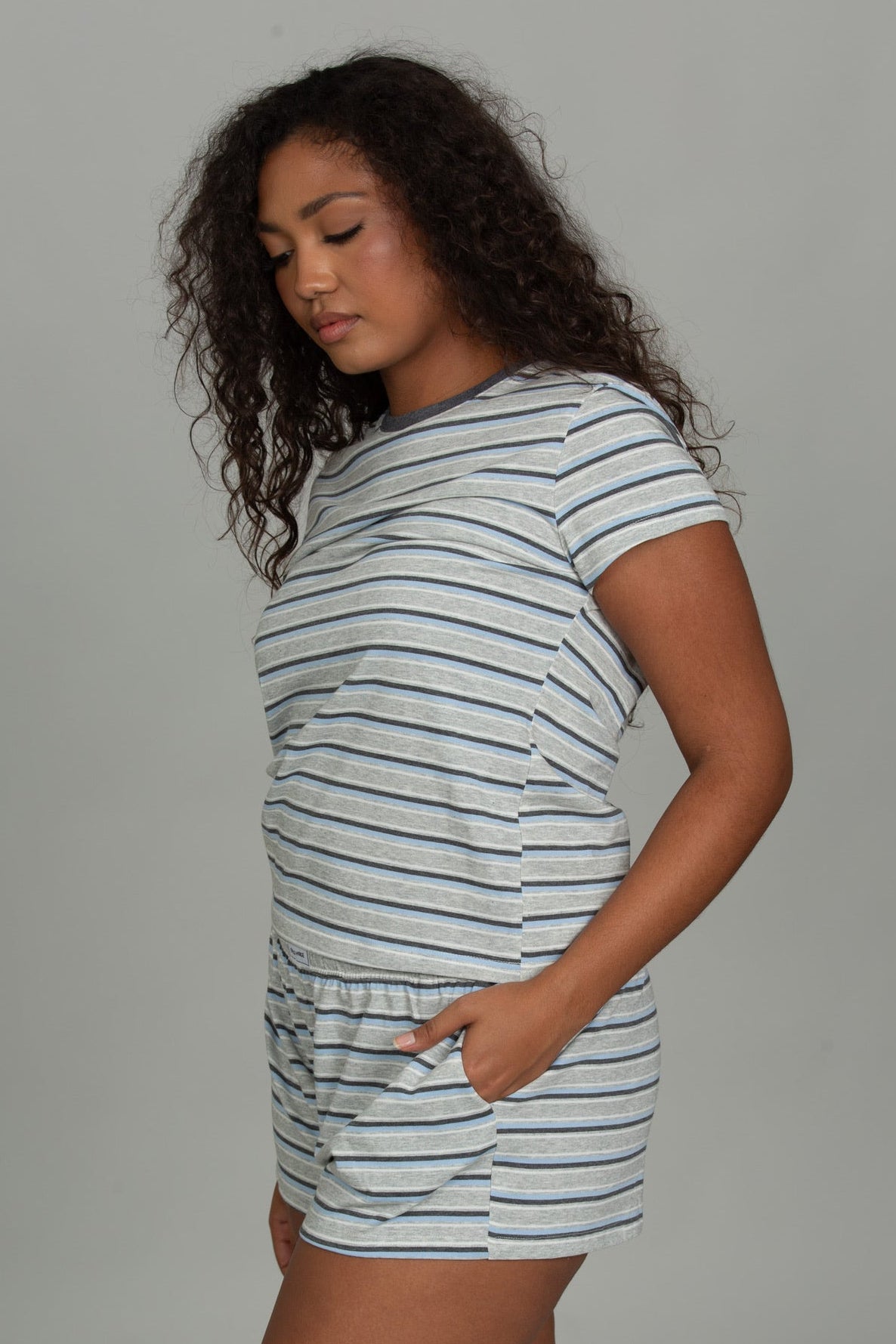 Medium Heather Grey Cotton Striped Tee