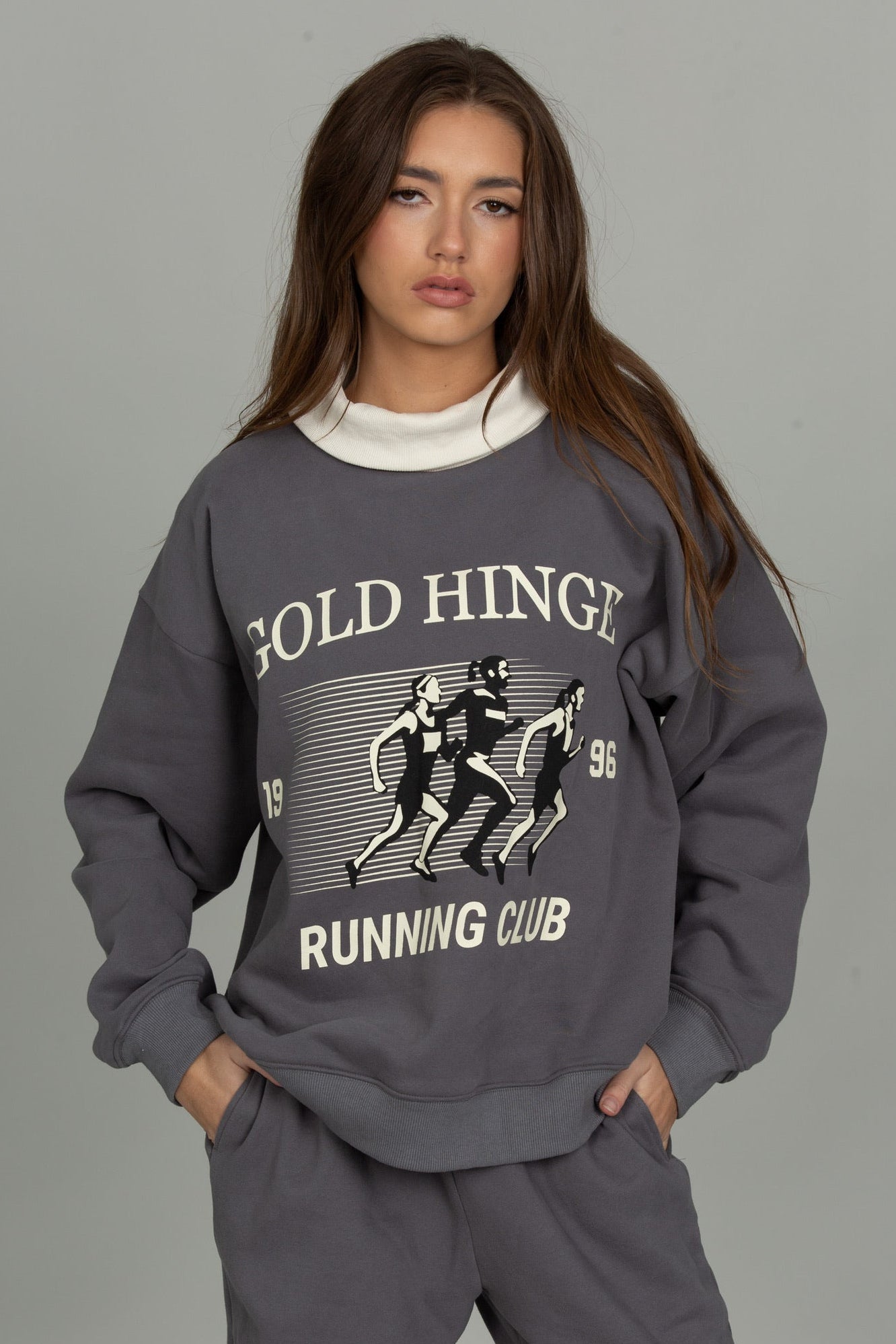 Steel Grey Ribbed Rollover Funnel Neck Sweatshirt [Pre-Order]