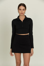 Black Athletic Half-Zip Crop Top