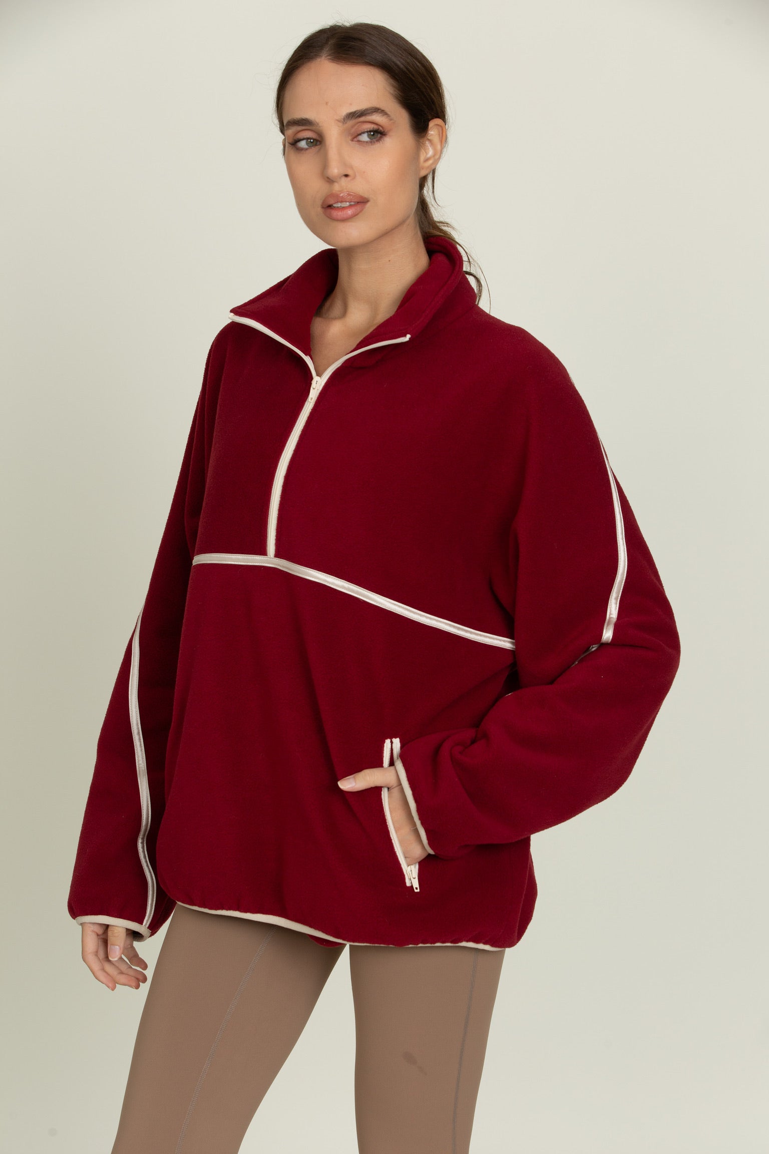 Maroon Minimalistic Half-Zip Pullover