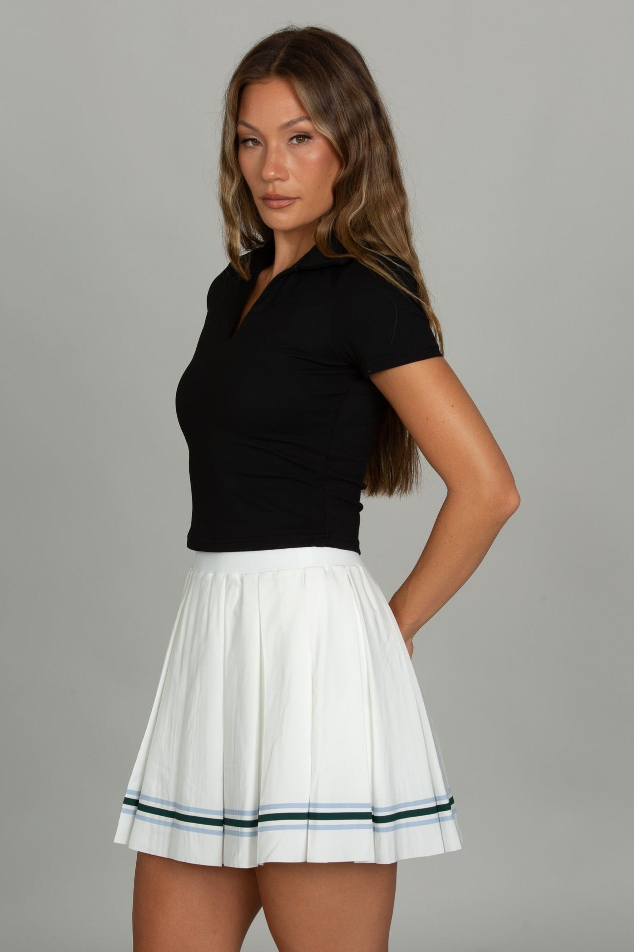 16" White Striped Pleated Skirt