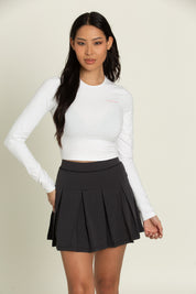 Off-Black Wide Pleat Tennis Skirt