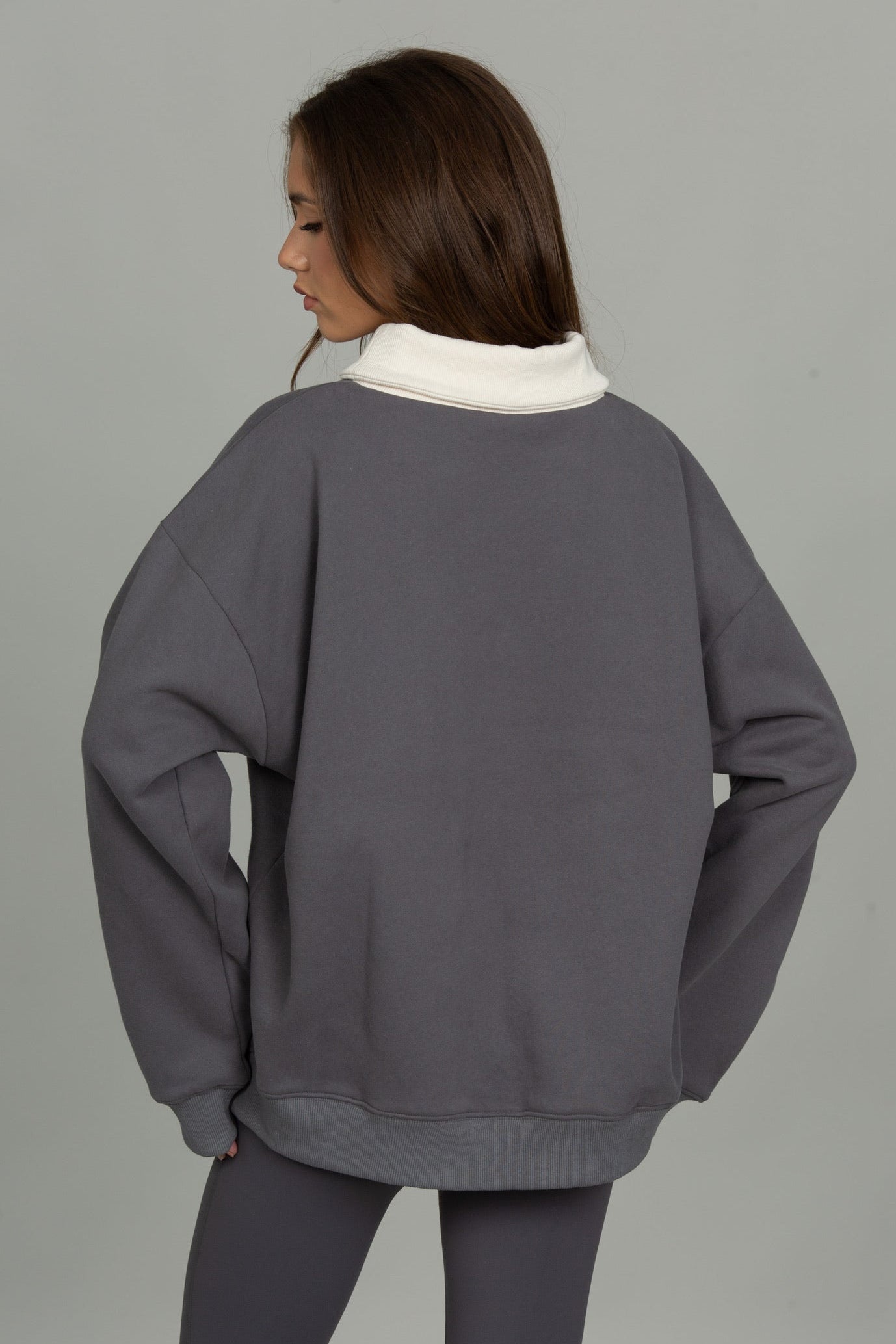 Steel Grey Ribbed Rollover Funnel Neck Sweatshirt [Pre-Order]
