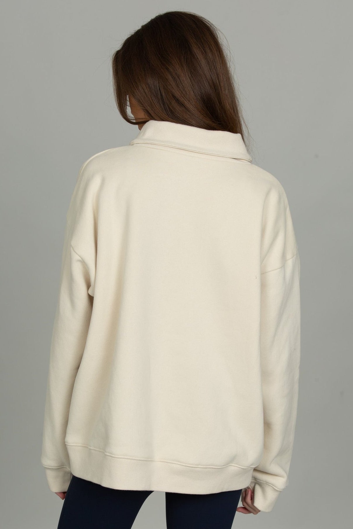 Bone Ribbed Rollover Funnel Neck Sweatshirt