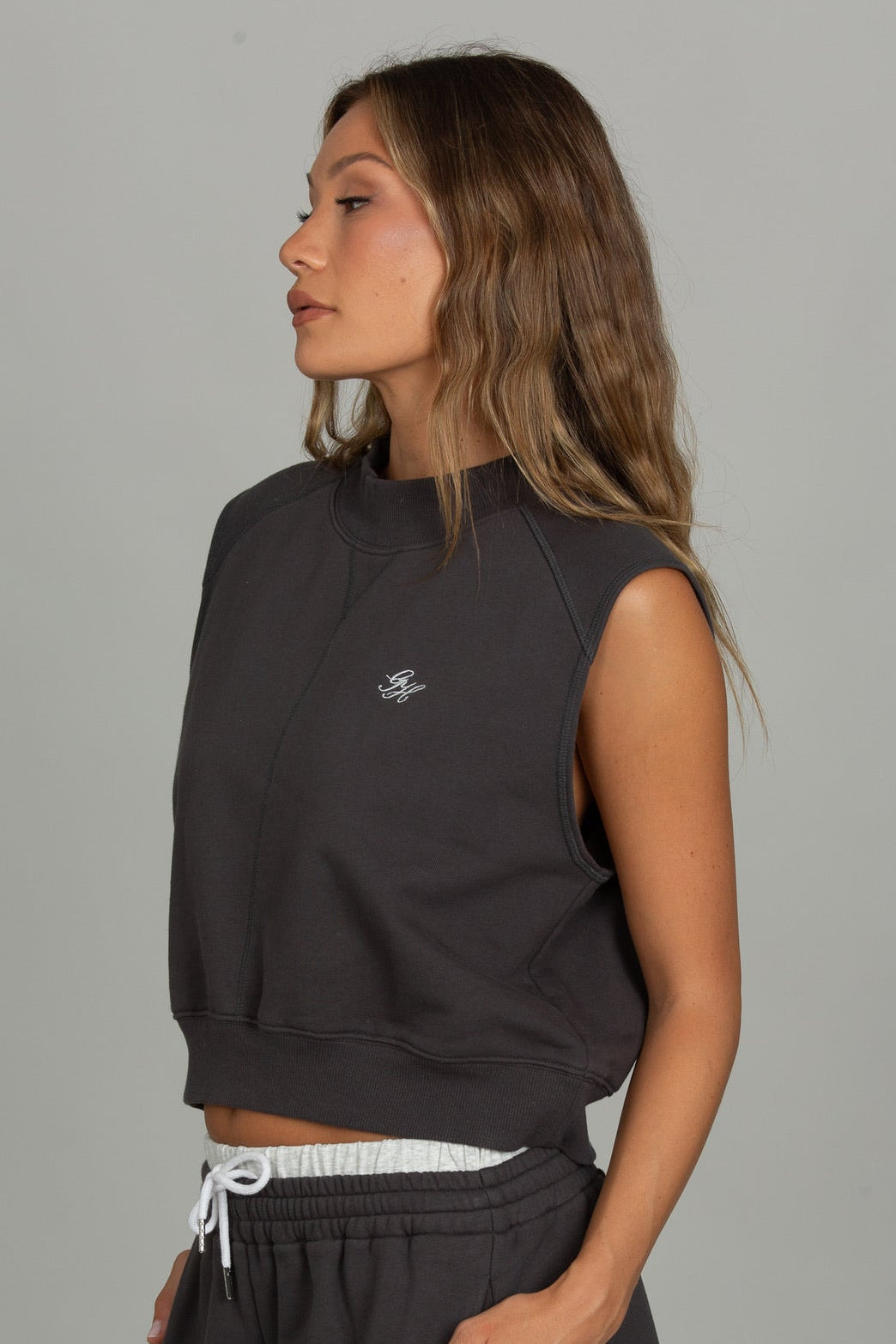 Off-Black Mock Neck Sleeveless Top 2.0