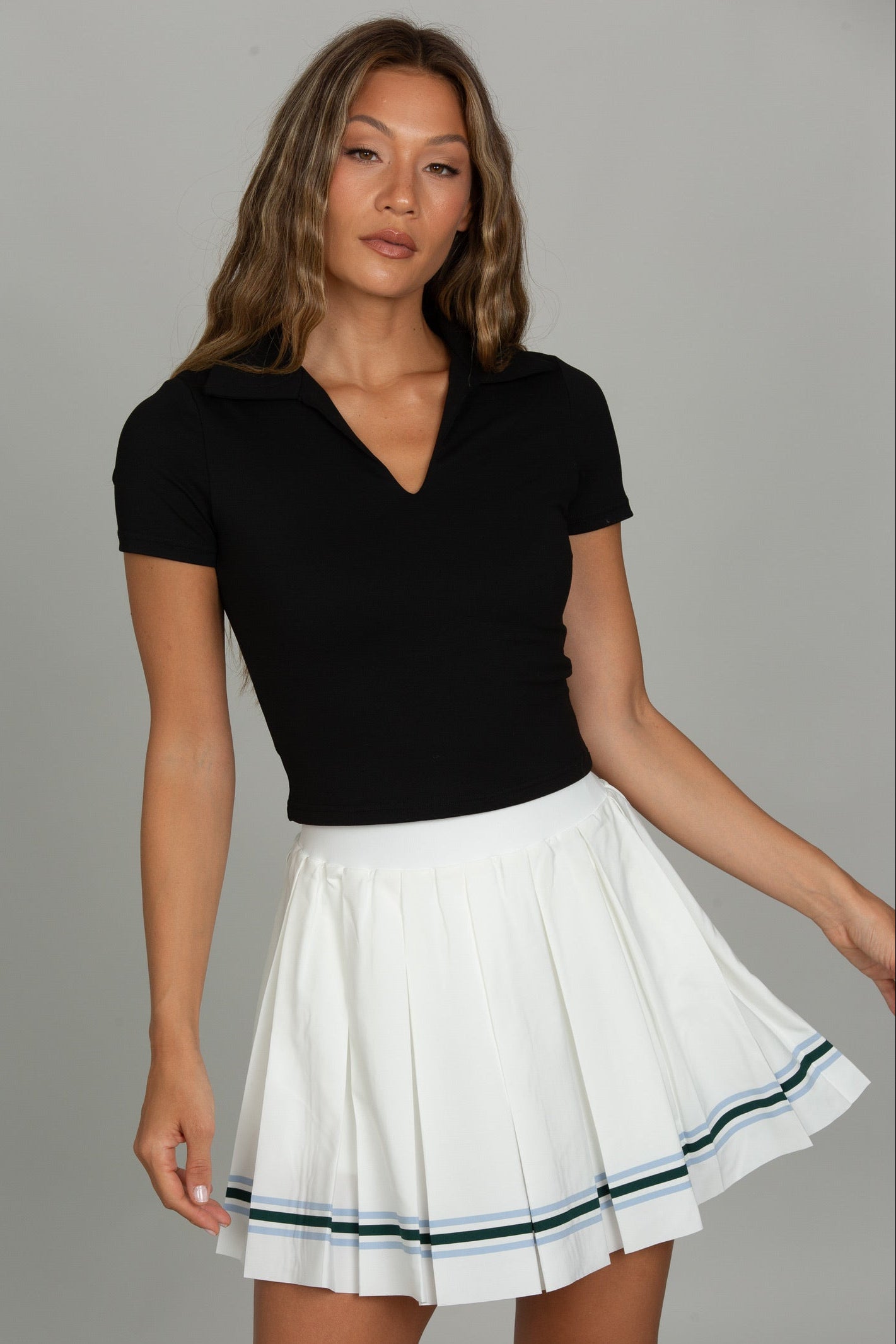 16" White Striped Pleated Skirt