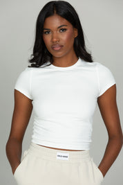 White Side Ruched Short Sleeve Top