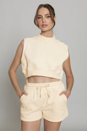 Butter Yellow Mock Neck Sleeveless Top
