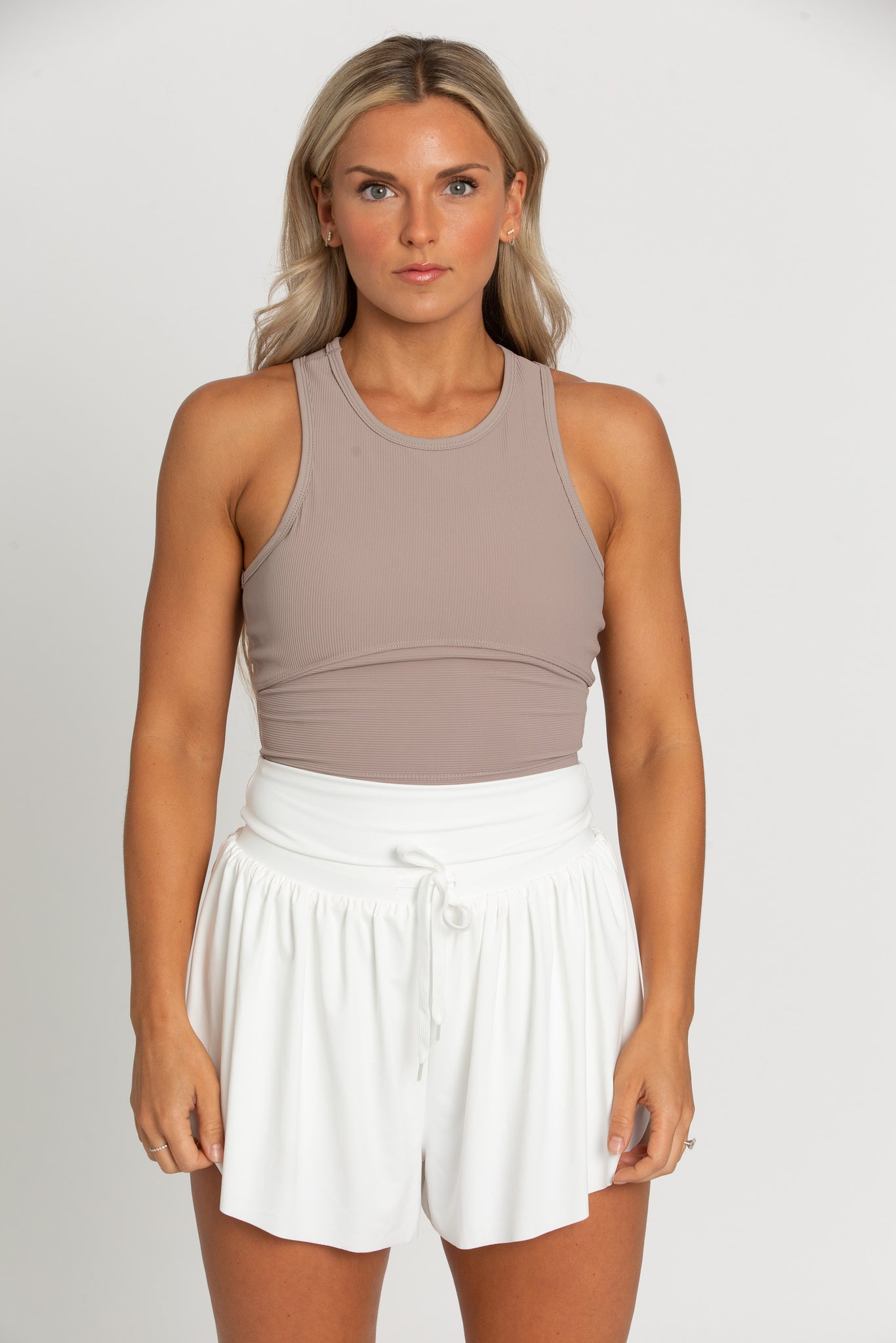 Taupe Ribbed Yoga Top